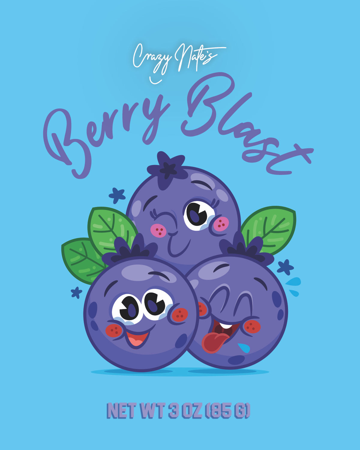 Sticker of Berry Blast. Three berries with smiles on their face.