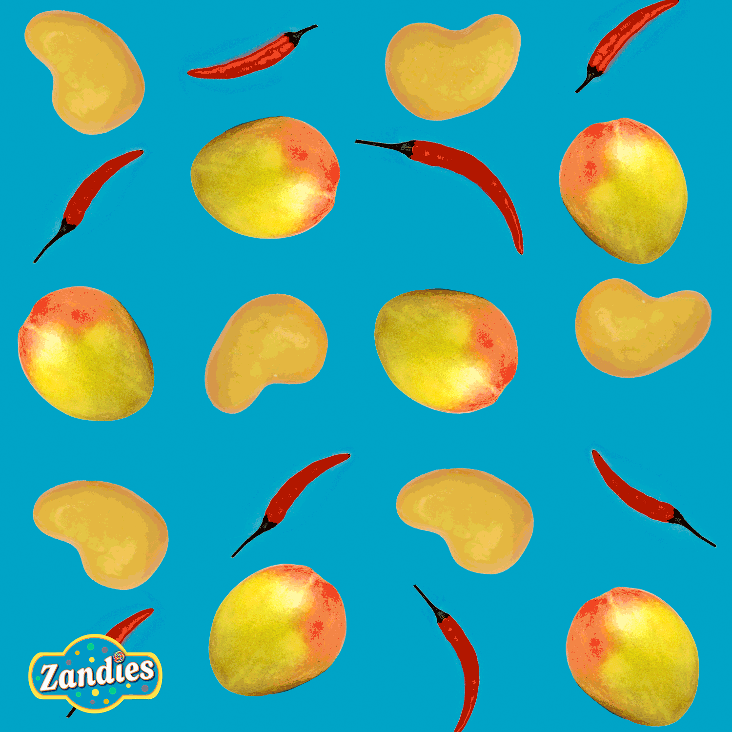 Spicy mango gummy candy animation showing chili-coated texture