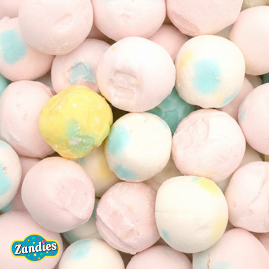 Pastel-colored crunchy Mints Zandies candies in a close-up shot