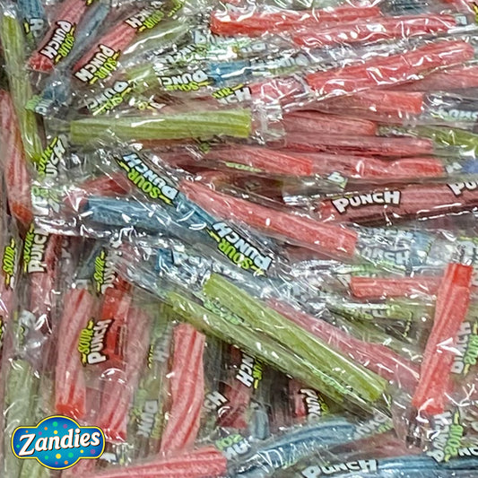 large pile or sour punch candies