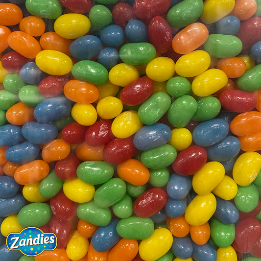 Large Pile of sour Jelly Belly Jelly Beans. Zandies logo in the corner.