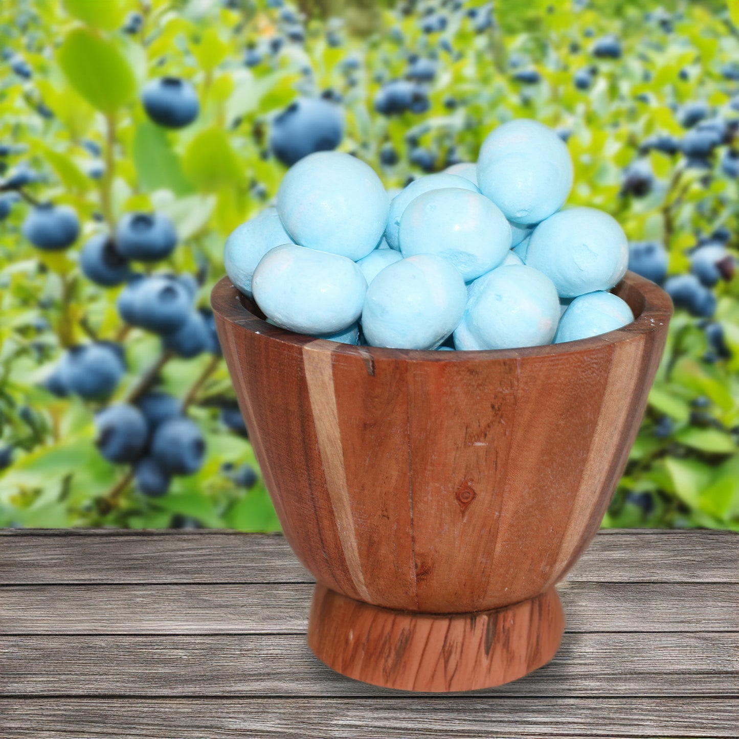 Display of Berry Blast in a wooden Bowl. 