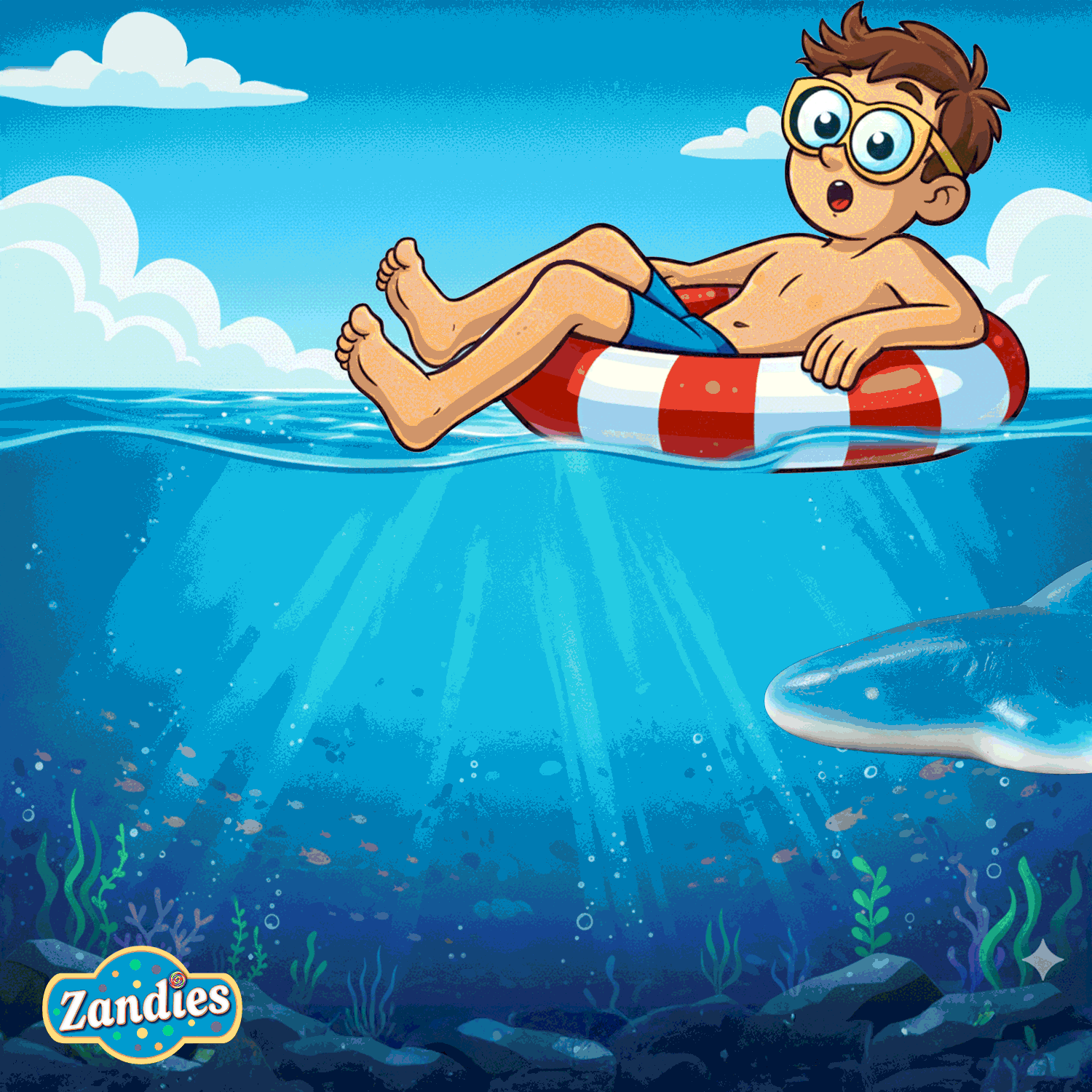 Gummi sharks candy scattered on surface - ocean themed candy