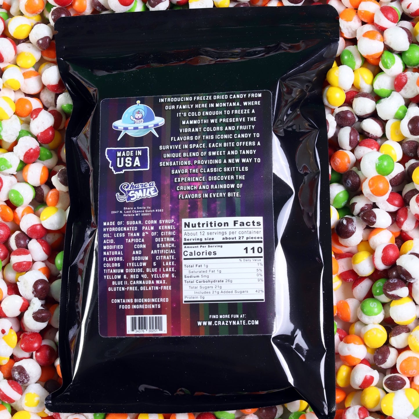 Frozen Rainbow - Freeze Dried Skittles (original, sour, wild berry, & smoothie) - Crazy Nate - candy