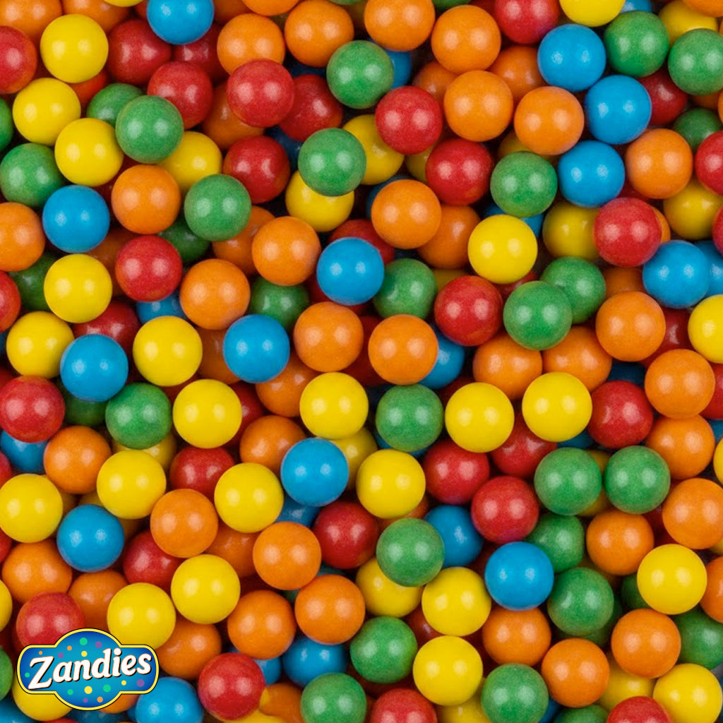 bulk supply of red yellow green orange and blue gumballs.