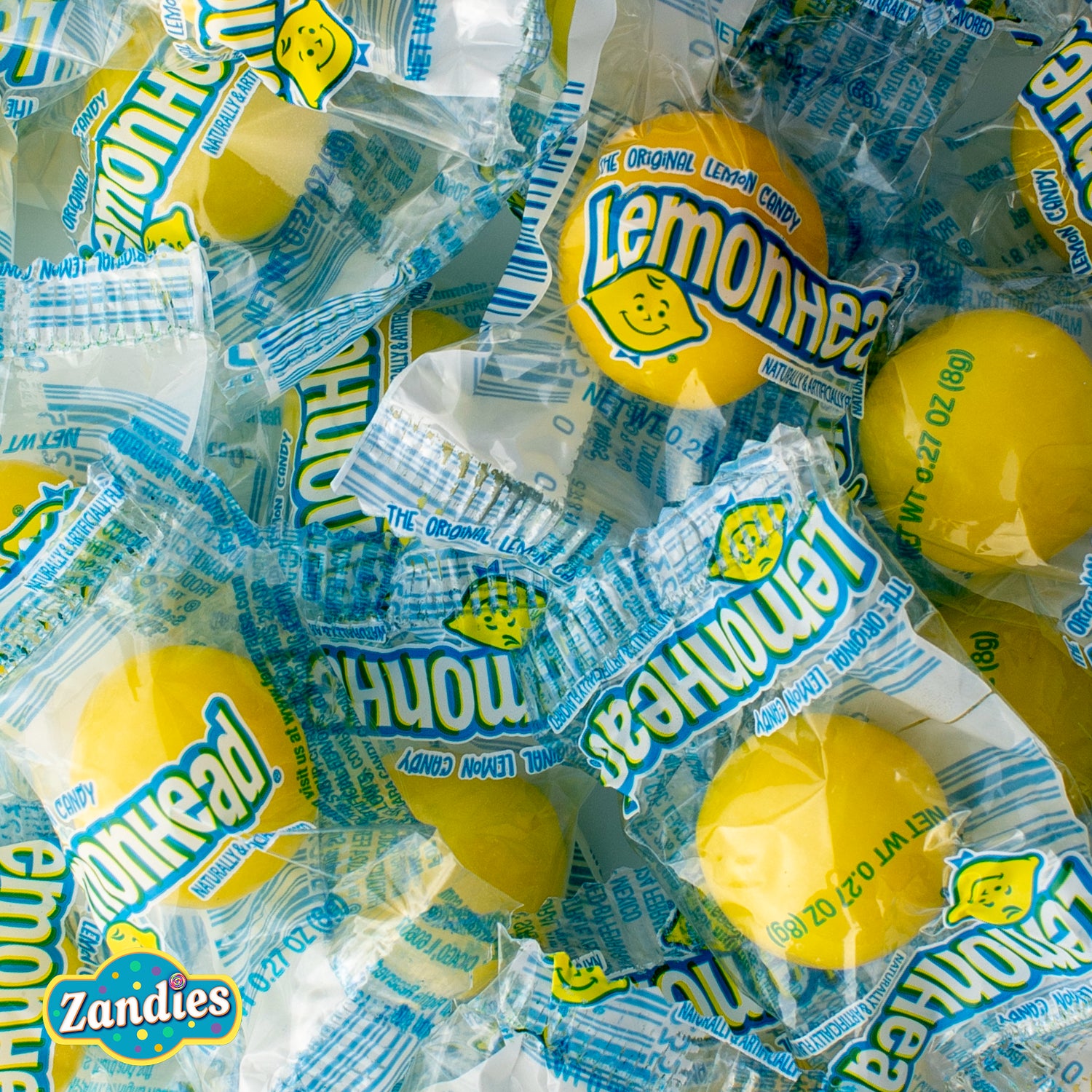 Classic Lemonhead lemon candy displayed as a bulk assortment