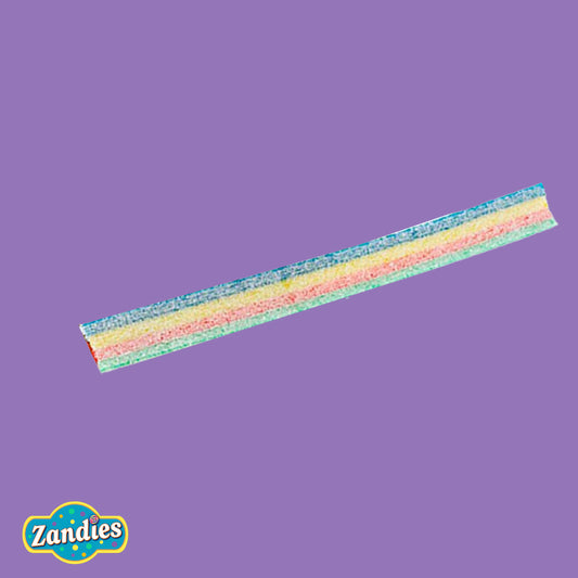Colorful candy strip with Zandies logo on a purple background