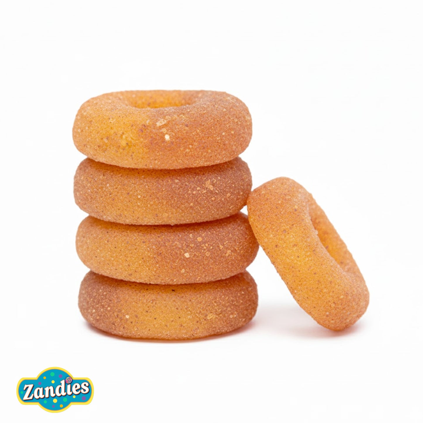Stack of Spicy Peach Rings Tajin on a white background
